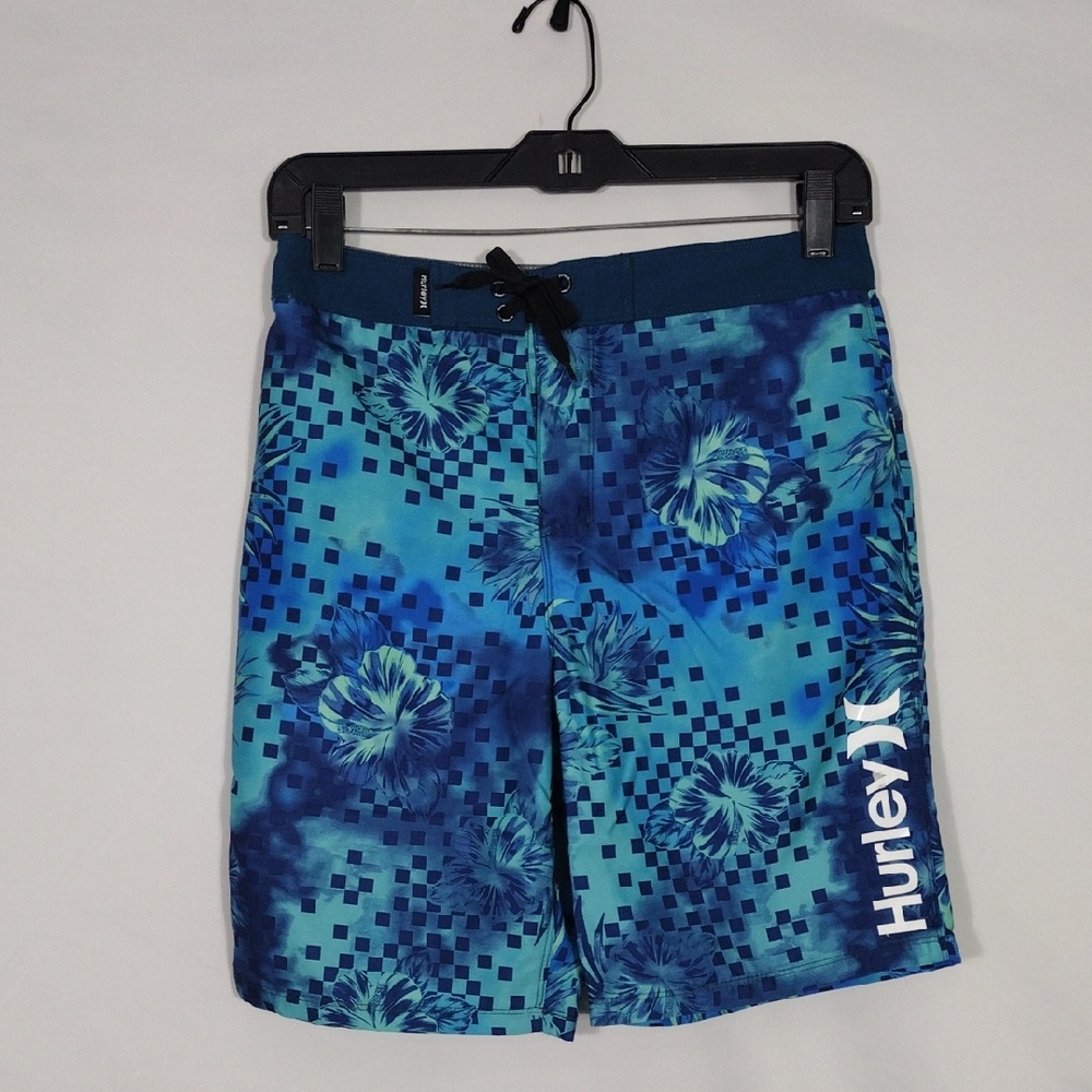 NWT Hurley Boys Blue Gaze Board Shorts Size 14/27 Swim Trunks